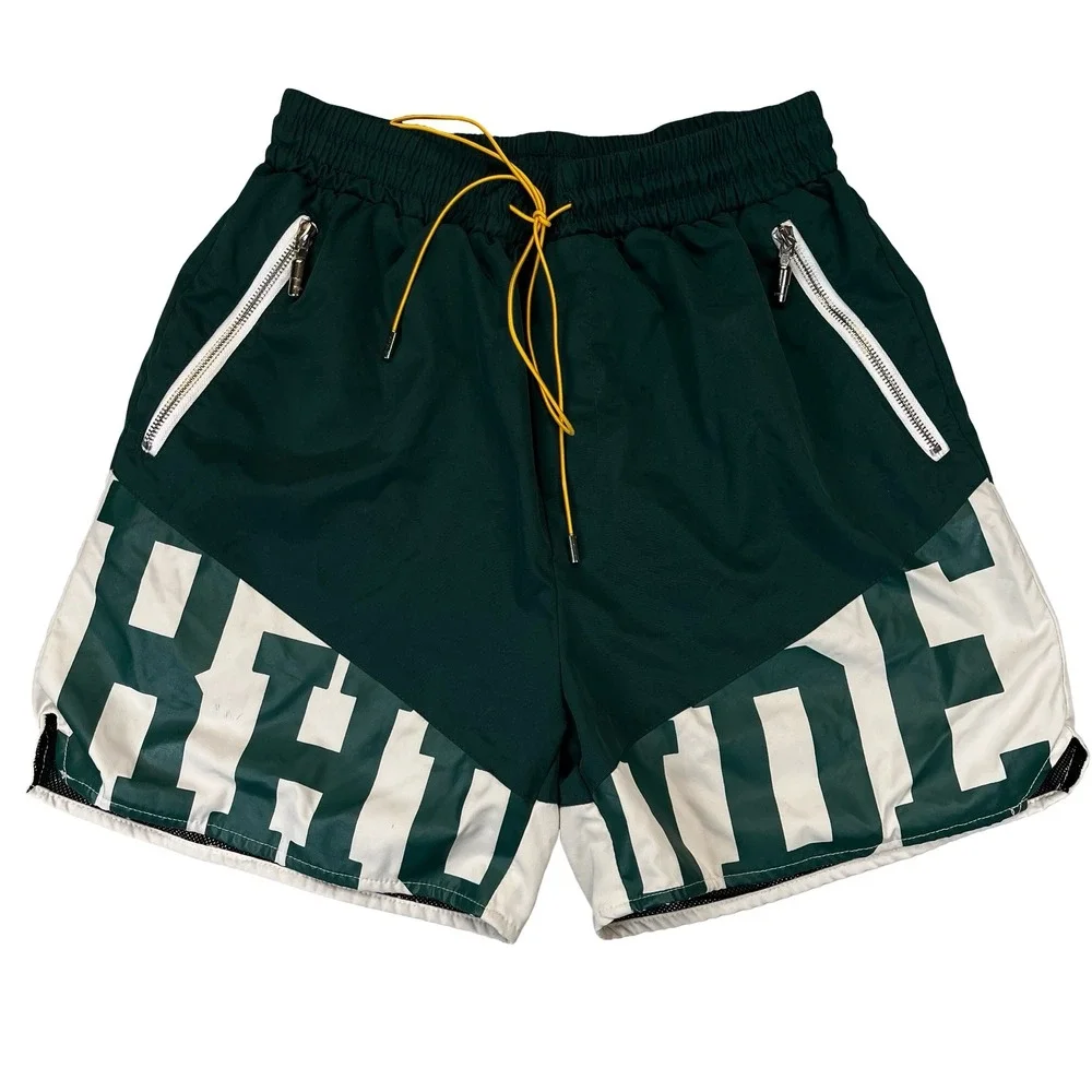 Rhude Mens Shorts Green Cream‎ Colorblock Graphic Streetwear Luxury Large